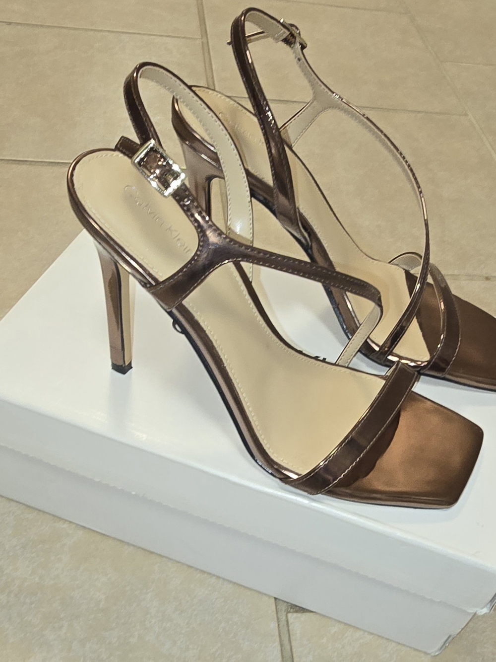 Calvin Klein Bronze Metallic Strappy High Heel Sandals